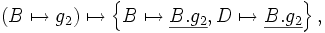\left( B \mapsto g_2 \right)        \mapsto     \left\{ B \mapsto \underline{B.g_2}, D \mapsto \underline{B.g_2} \right\},