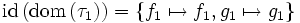 \mbox{id} \left( \mbox{dom} \left( \tau_1 \right) \right) = \left\{ f_1 \mapsto f_1, g_1 \mapsto g_1\right\}
